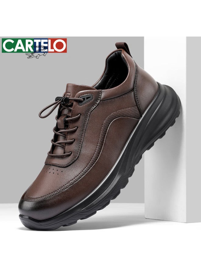 Cartelo Men's Leather Comfortable Versatile Dad Shoes Business Casual Sports Leather Shoes 5227 Dark Brown Size 40 - Image 5