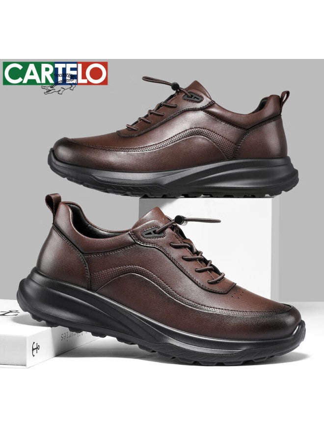 Cartelo Men's Leather Comfortable Versatile Dad Shoes Business Casual Sports Leather Shoes 5227 Dark Brown Size 40 - Image 3