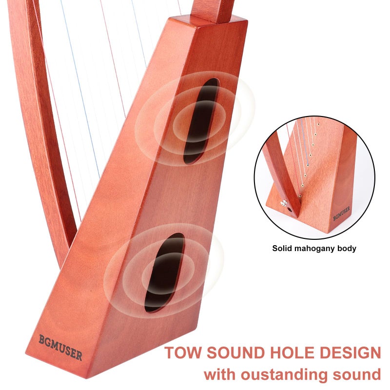 BGMUSER Harp Instrument 15 Strings Professional Lyre Harp with International Standard Nylon strings Mahogany Bag/Strap/Tuning-Wrench for Beginner Musician - Image 3
