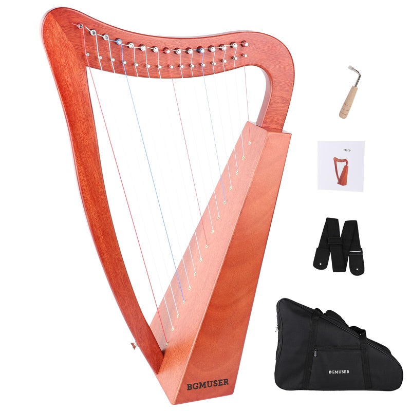 BGMUSER Harp Instrument 15 Strings Professional Lyre Harp with International Standard Nylon strings Mahogany Bag/Strap/Tuning-Wrench for Beginner Musician - Image 1