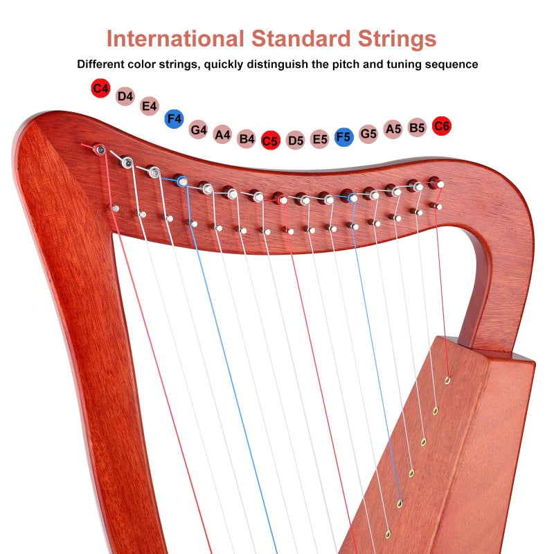 BGMUSER Harp Instrument 15 Strings Professional Lyre Harp with International Standard Nylon strings Mahogany Bag/Strap/Tuning-Wrench for Beginner Musician - Image 4