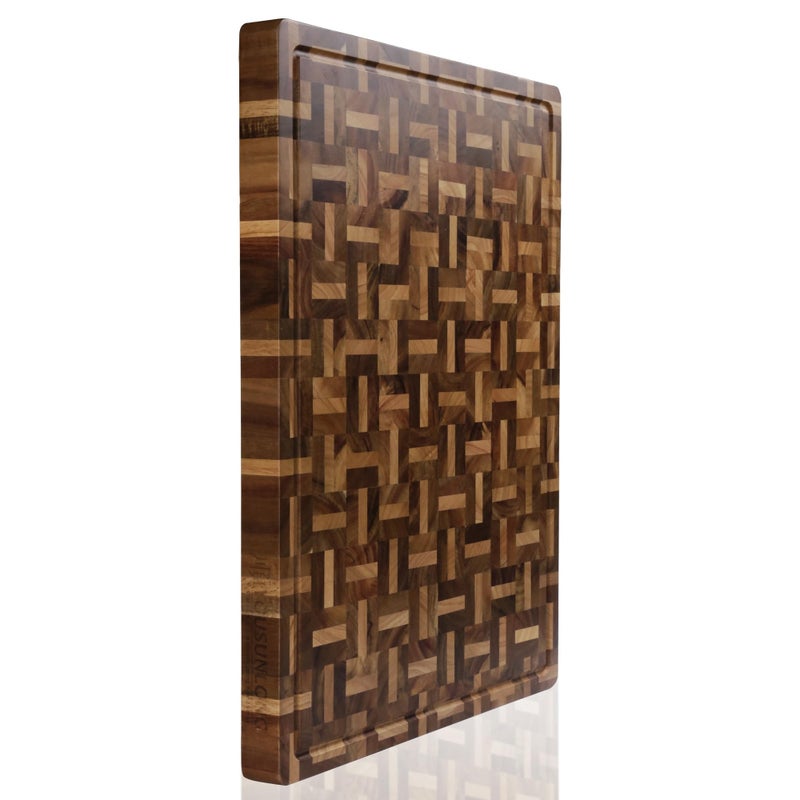 YOUSUNLONG Cutting Board XXL Large End Grain Acacia Wood Mixed With Oak - 24x18x1.5 Inch - Reversible Butcher Chopping Board With Deep Juice Groove And Handle - Cheese Board & Cooktop Board - Image 3