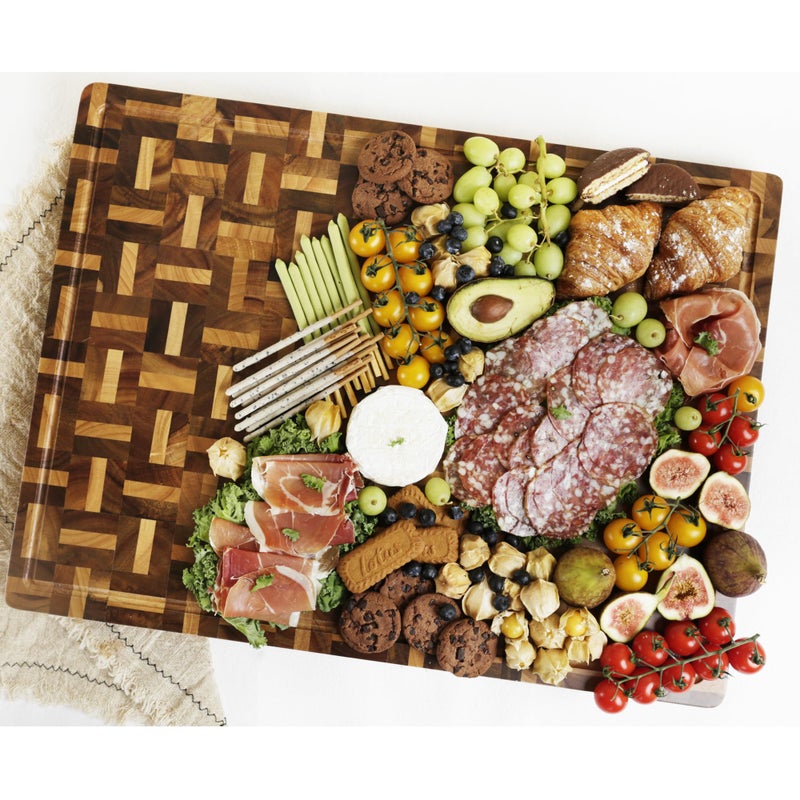 YOUSUNLONG Cutting Board XXL Large End Grain Acacia Wood Mixed With Oak - 24x18x1.5 Inch - Reversible Butcher Chopping Board With Deep Juice Groove And Handle - Cheese Board & Cooktop Board - Image 4
