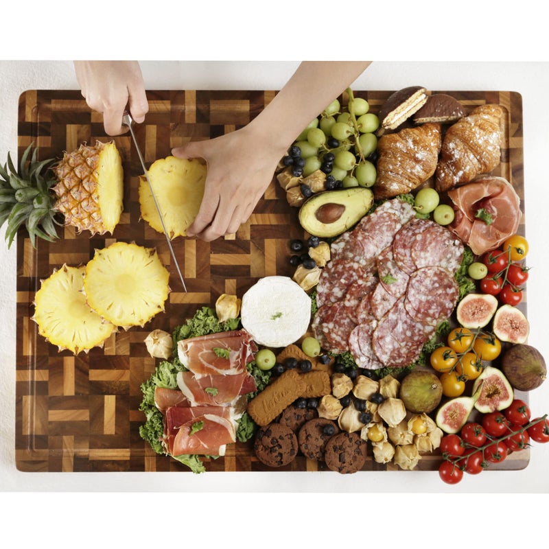 YOUSUNLONG Cutting Board XXL Large End Grain Acacia Wood Mixed With Oak - 24x18x1.5 Inch - Reversible Butcher Chopping Board With Deep Juice Groove And Handle - Cheese Board & Cooktop Board - Image 5