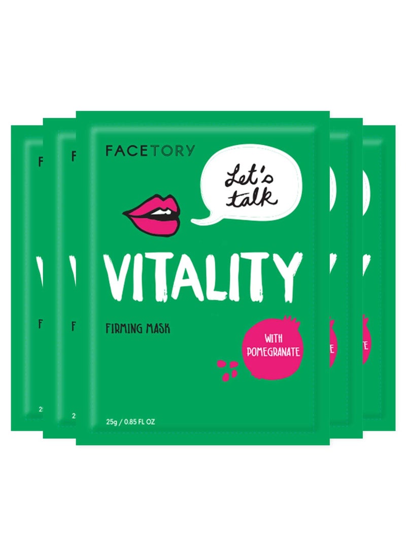 FACETORY FACETORY K Beauty Face Mask Skin Care  LETS TALK VITALITY FIRMING Sheet Mask with Pomegranate  Shea Butter  Firming Mask with Antioxidants Plump  Hydrate 5 Pack 