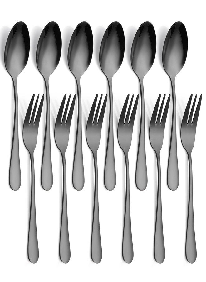 KITWARE 12 PCS Fork and Spoon, Black Silverware Set, Food Grade Stainless Steel Flatware Cutlery Set 6 Forks (5.35 inch), 6 Spoons(5.25 inch) for Home, Outdoor, Restaurant, Dishwasher Safe - Image 1