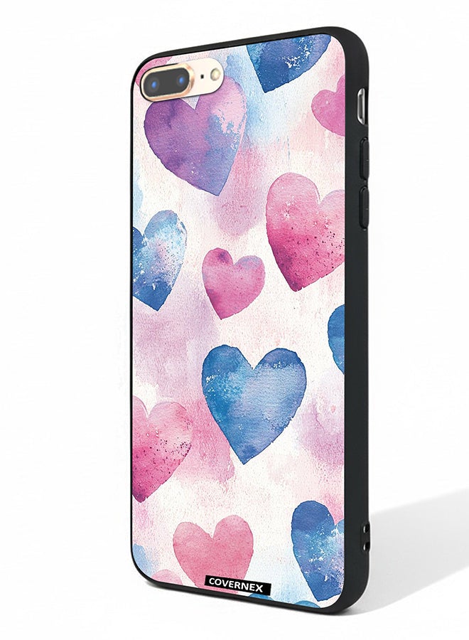 Covernex Apple iPhone 8 Plus Protective Case Cover Printed Featuring Watercolor Soft Heart Pattern - Image 1