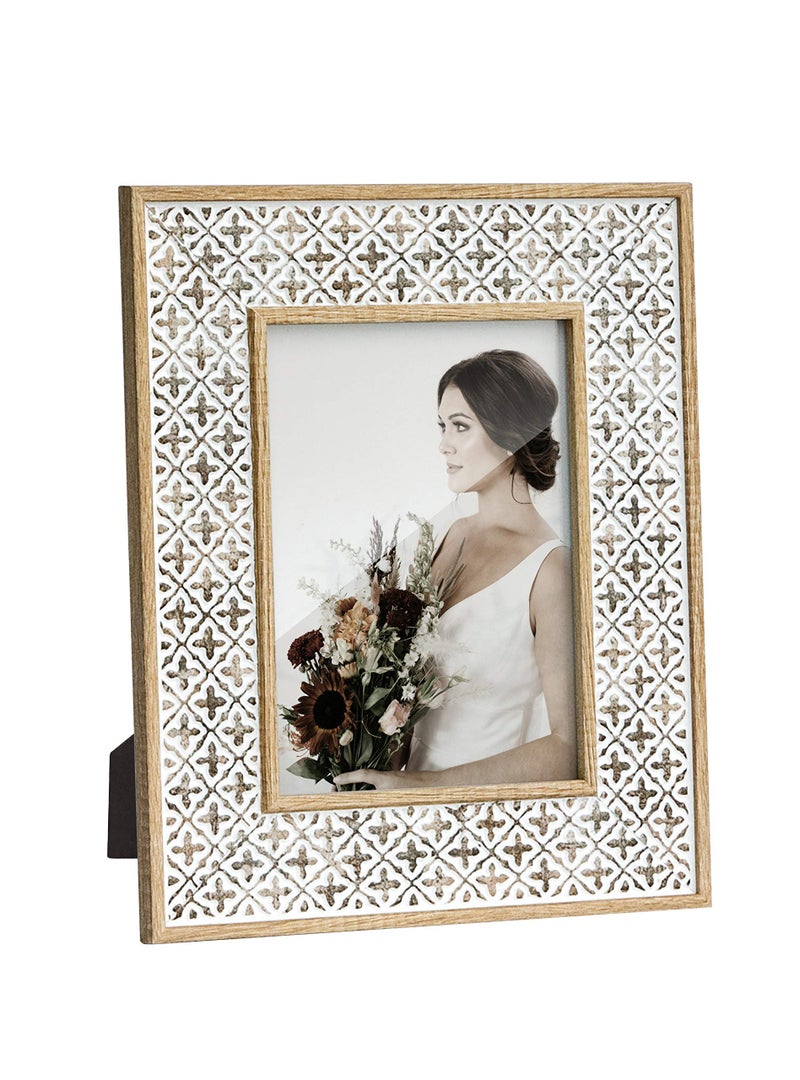 Afuly 5x7 Picture Frame Boho Picture Frames 3D Cross Pattern Distressed Moroccan Photo Frame Wall Desk Bohemia Home Office Decor Wedding Birthday Gifts for Mom Woman Grandma - Image 1