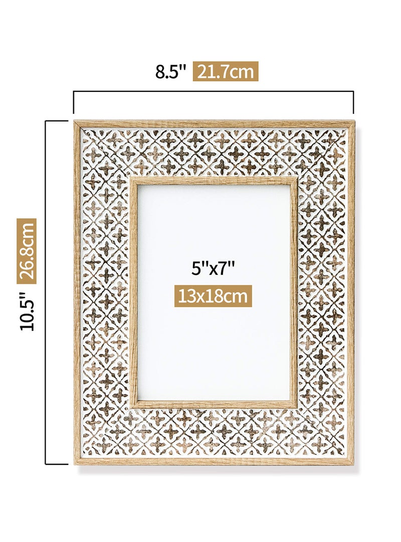 Afuly 5x7 Picture Frame Boho Picture Frames 3D Cross Pattern Distressed Moroccan Photo Frame Wall Desk Bohemia Home Office Decor Wedding Birthday Gifts for Mom Woman Grandma - Image 3