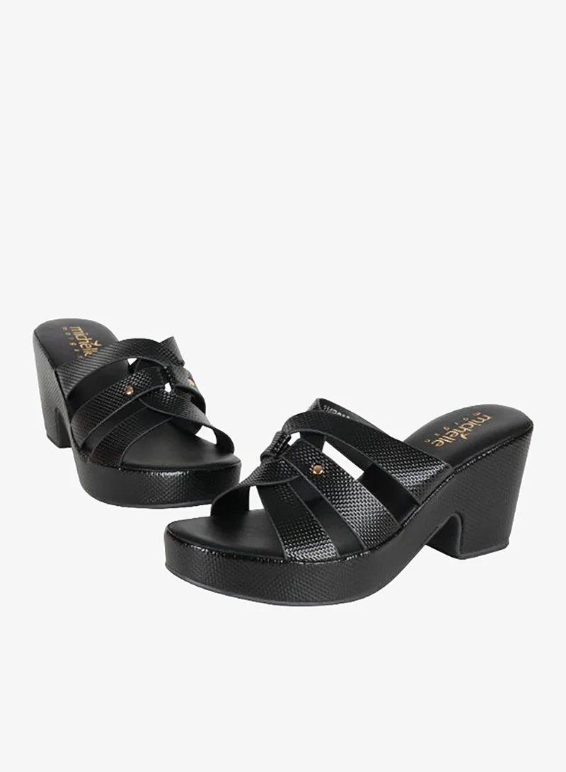 Michelle Morgan Black 092-2955 Michelle Morgan Ladies Block Heels Sandals 314RC852 Black for Women | Best Price UAE