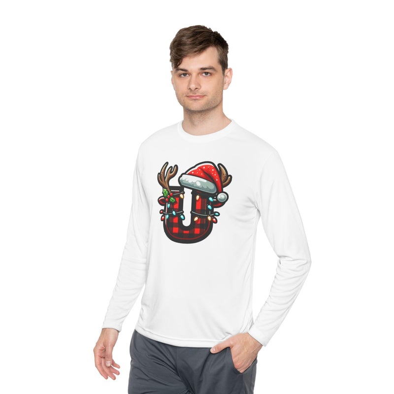 Christmas design with the first letter of name Merry Christmas Festive HolidayT-Shirt White Long Sleeve T-Shirt U Shape Christmas Hat (White, XX Large) Tee-66 (White, X Large) - Image 3