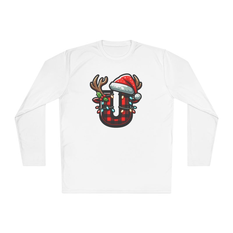 Christmas design with the first letter of name Merry Christmas Festive HolidayT-Shirt White Long Sleeve T-Shirt U Shape Christmas Hat (White, XX Large) Tee-66 (White, X Large) - Image 2