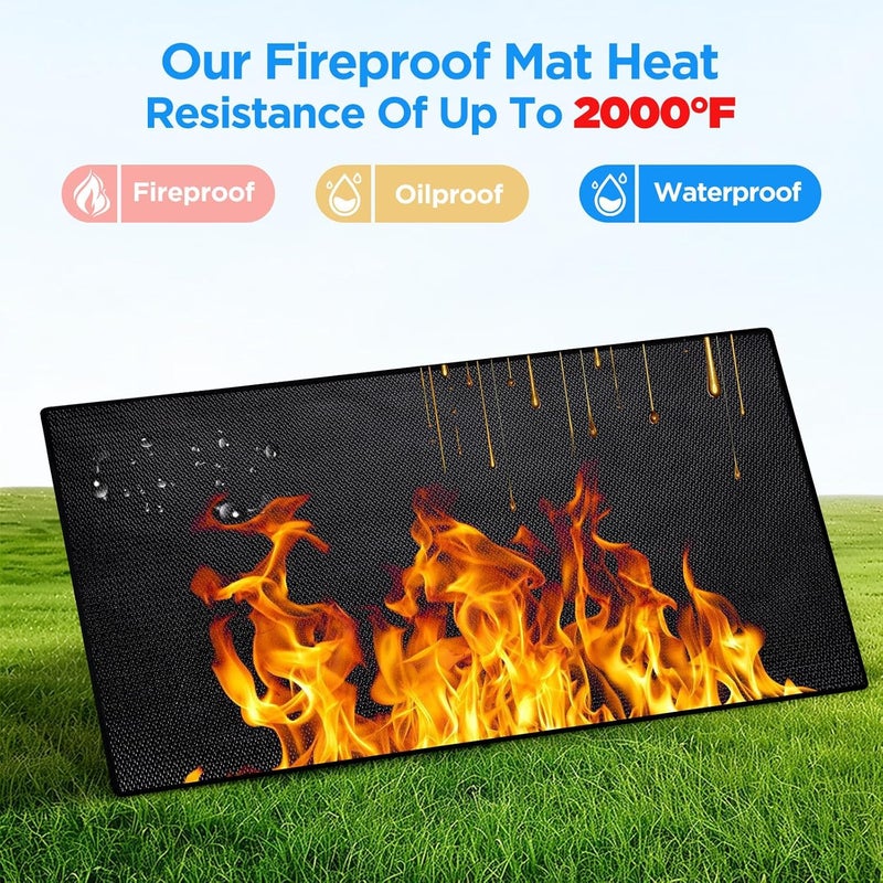 Fondpen Large 76x52 inches Under Grill Mat for Outdoor Grill,Double-Sided Fireproof Grill Pad for Fire Pit,Indoor Fireplace Mat Fire Pit Mat,Oil-Proof Waterproof BBQ Protector for Deck and Patio - Image 3