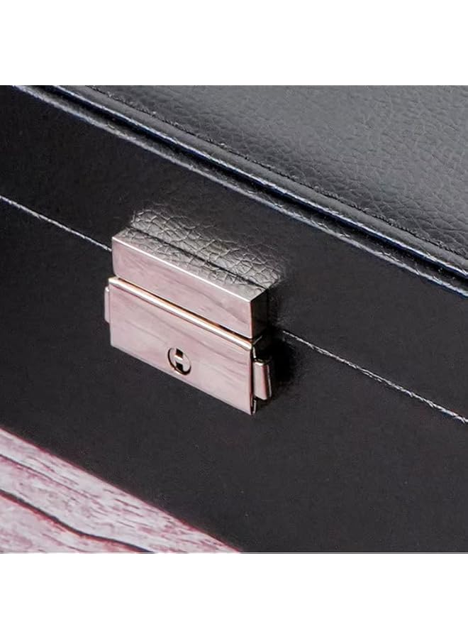 The Bros Large Jewellery Box Organiser with 2 Layers, Display Storage Case, PU Leather, Removable Tray, Partitions for Necklaces, Earrings, Bracelets, Rings (Black) - Image 3