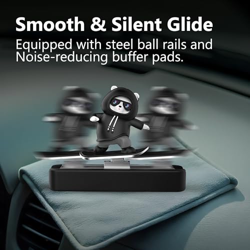 The AutoStory Skateboarding Bear Car Dashboard Toy | Realistic Sliding Motion Car Decor, Premium Resin & Metal, Trendy Interior Accessory, Noise for Car Enthusiasts (Panda Black) - Image 4