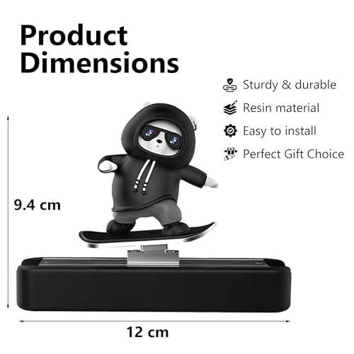 The AutoStory Skateboarding Bear Car Dashboard Toy | Realistic Sliding Motion Car Decor, Premium Resin & Metal, Trendy Interior Accessory, Noise for Car Enthusiasts (Panda Black) - Image 2