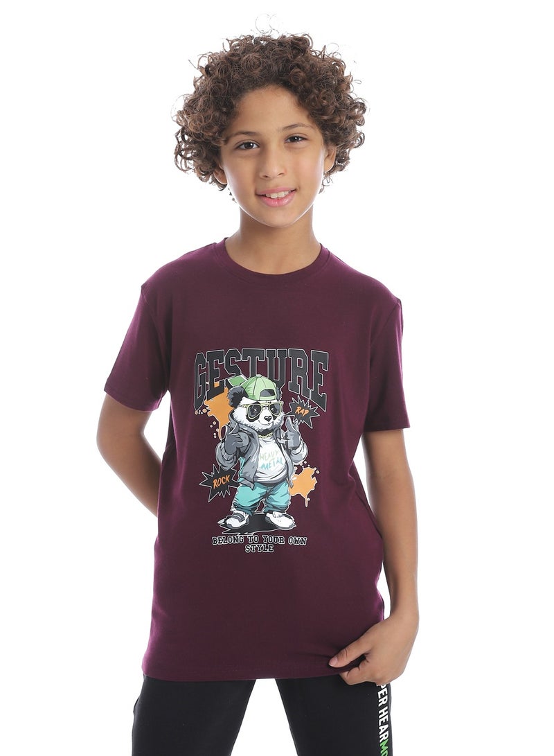 سيزار تيشرت أولادي قطن مزود بطباعة من الأمام - Image 1