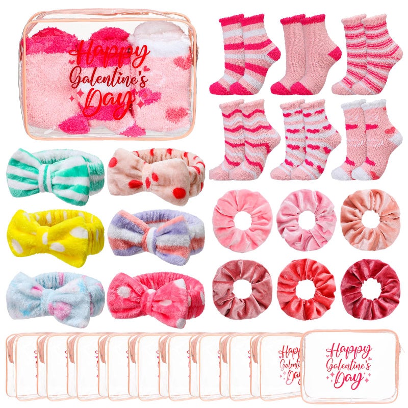 Suncalla 24 Pcs Galentines Day Party Favors Valentine Gifts Bulk BFF Gift Idea for Women Coquette Party Supply Galentine Socks Bestie Headband Scrunchies Pink and Red Bag for Friend Gathering Pool Day Birthday - Image 1