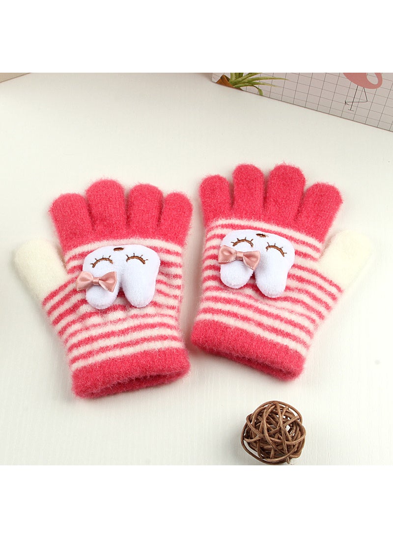 Generic Kids Cartoon Bear Knit Gloves Warm Thickened Winter Red  - Image 1