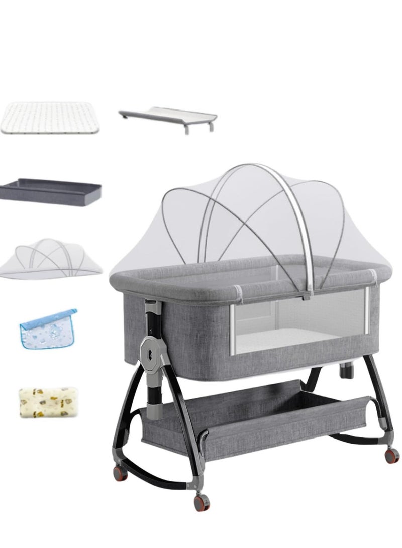 أرابايت سرير أطفال متعدد الوظائف مطور، مهد قابل للتعديل للمواليد الجدد، يشمل ناموسية، شبكة تسمح بمرور الهواء، طاولة لتغيير الحفاضات ومرتبة، سرير أطفال آمن. - Image 1