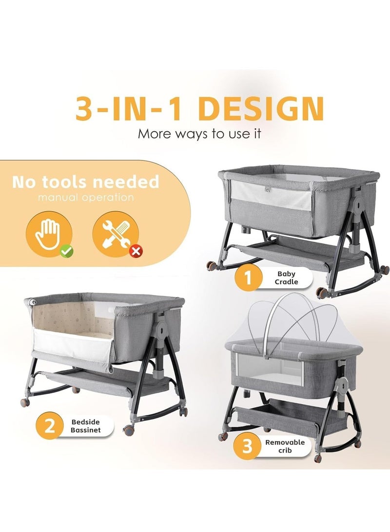 أرابايت سرير أطفال متعدد الوظائف مطور، مهد قابل للتعديل للمواليد الجدد، يشمل ناموسية، شبكة تسمح بمرور الهواء، طاولة لتغيير الحفاضات ومرتبة، سرير أطفال آمن. - Image 4