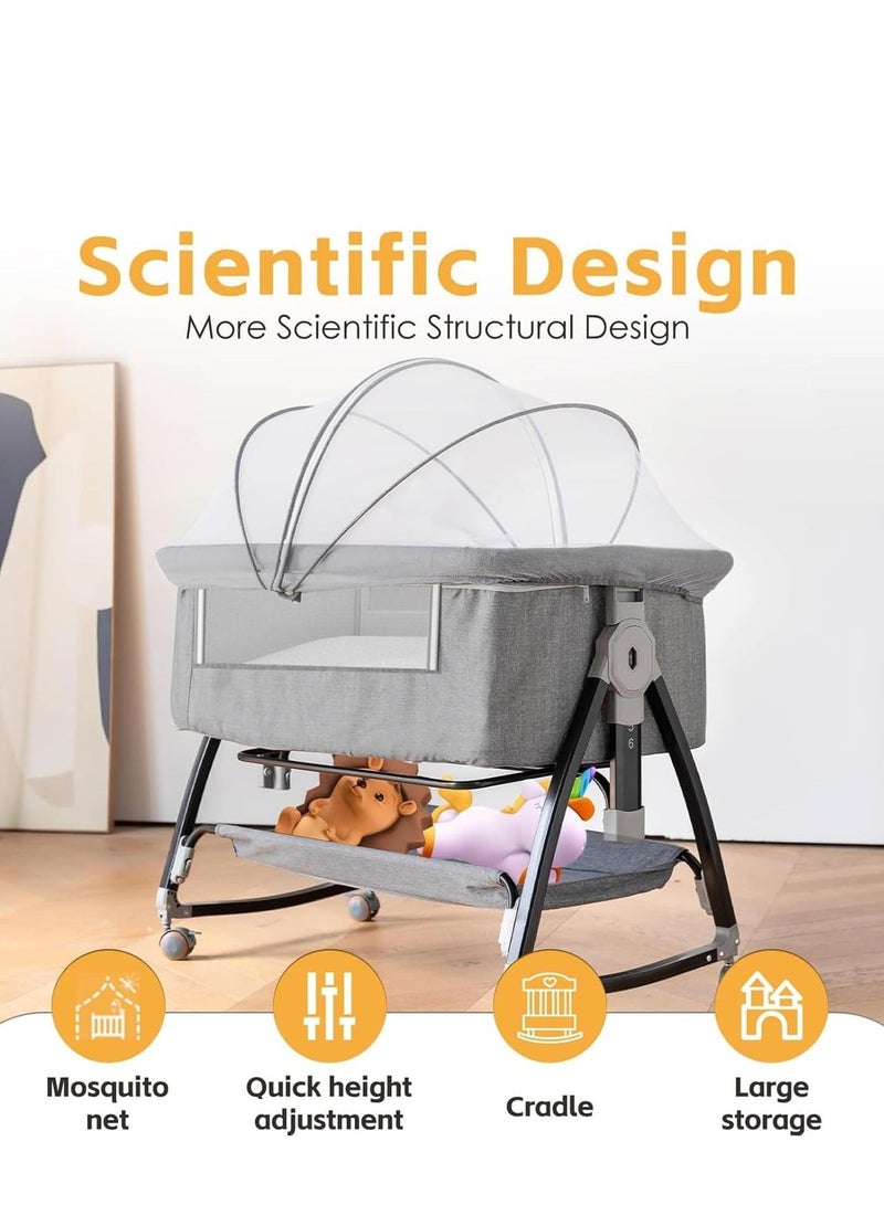 أرابايت سرير أطفال متعدد الوظائف مطور، مهد قابل للتعديل للمواليد الجدد، يشمل ناموسية، شبكة تسمح بمرور الهواء، طاولة لتغيير الحفاضات ومرتبة، سرير أطفال آمن. - Image 2
