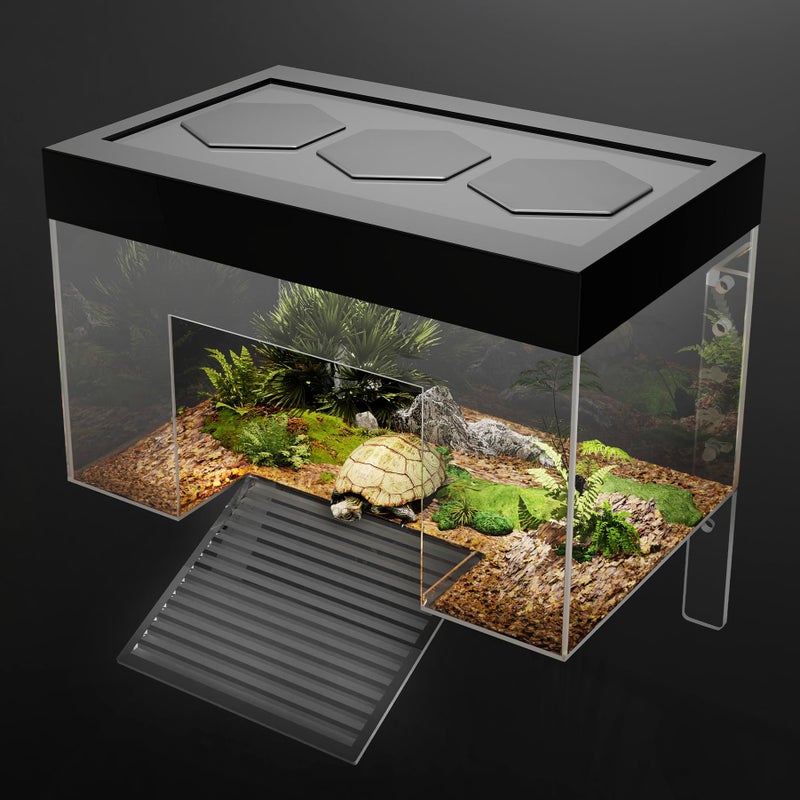 Clioran Turtle Basking Platform,7.87*5.5*5.5inch Small Land Elevated Topper Decor,Red Eared Slider Hanging Habitat Enclosure Cage, Tank with Lid,Tortoise House for Semi Aquatic Baby Turtles Terrapin - Image 1