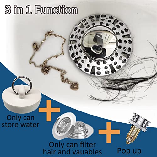 AzWzz Universal Tub Stopper Bathtub Drain Plug, Pop Up Tub Drain Hair Catcher, Drain Cover with Strainer, for 1-3/8 to 2in Bath Drain Hole - Image 5
