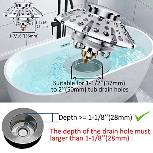AzWzz Universal Tub Stopper Bathtub Drain Plug, Pop Up Tub Drain Hair Catcher, Drain Cover with Strainer, for 1-3/8 to 2in Bath Drain Hole - Image 4