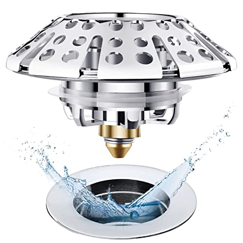 AzWzz Universal Tub Stopper Bathtub Drain Plug, Pop Up Tub Drain Hair Catcher, Drain Cover with Strainer, for 1-3/8 to 2in Bath Drain Hole - Image 1