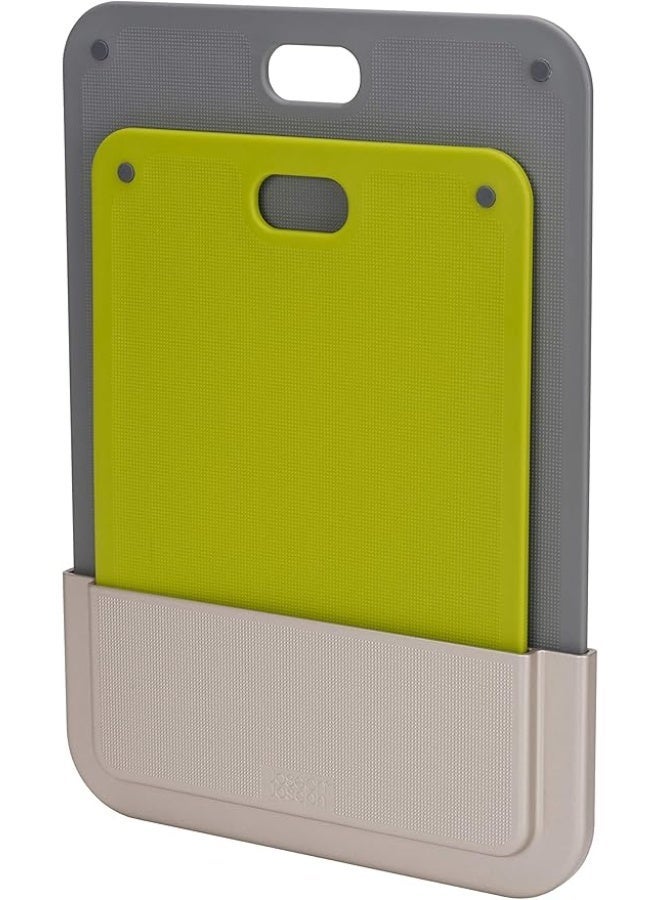 A flexible 2-piece chopping board set with a storage holder that mounts inside a kitchen cabinet; an organizer that saves space and is easy to install without tools. - Image 3