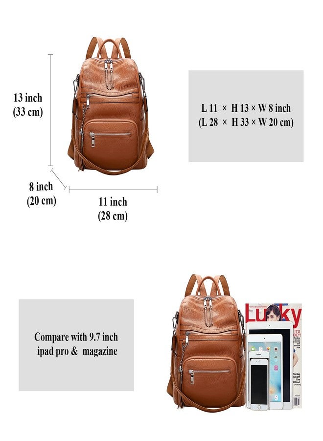 ALTOSY Genuine Leather Backpack Purse for Women Large Shoulder Bag With Laptop Compartment Multiple Pockets(S106 Brown) - Image 5