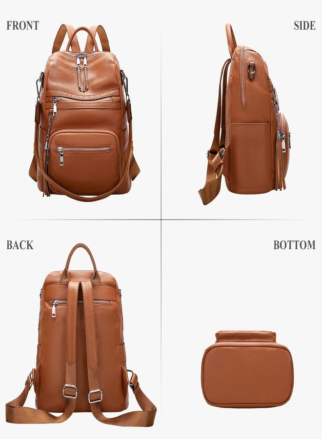 ALTOSY Genuine Leather Backpack Purse for Women Large Shoulder Bag With Laptop Compartment Multiple Pockets(S106 Brown) - Image 4