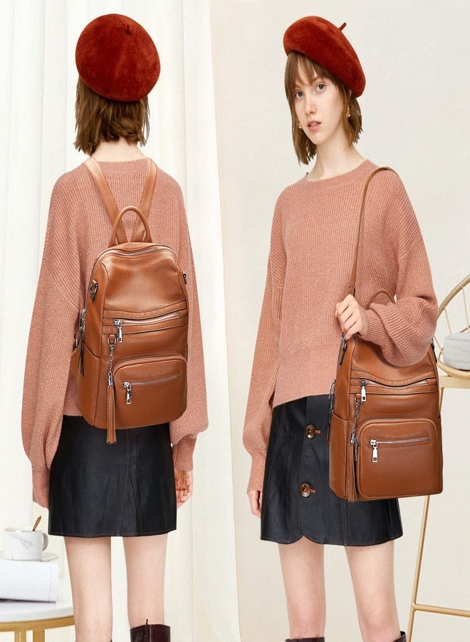 ALTOSY Genuine Leather Backpack Purse for Women Large Shoulder Bag With Laptop Compartment Multiple Pockets(S106 Brown) - Image 3