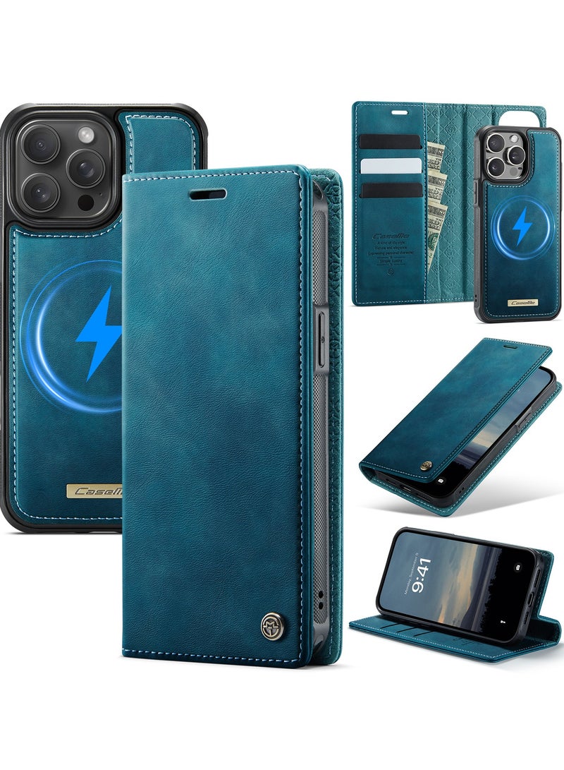 CaseMe Phone Case Cover Luxury PU Leather Design Flip Cover Card Slot Holder Support Magnetic wireless charging Back Cover detachable Compatible with IPhone 14 Pro Max  ( Green ) - Image 1