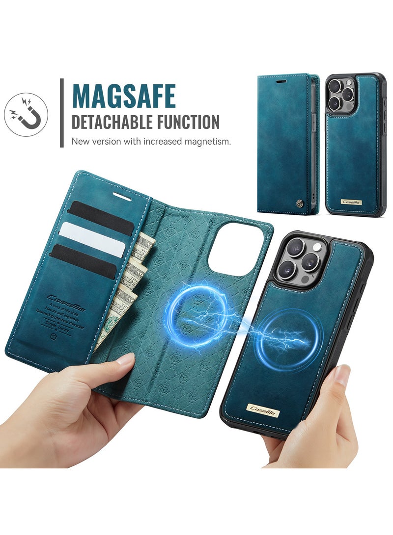 CaseMe Phone Case Cover Luxury PU Leather Design Flip Cover Card Slot Holder Support Magnetic wireless charging Back Cover detachable Compatible with IPhone 14 Pro Max  ( Green ) - Image 2