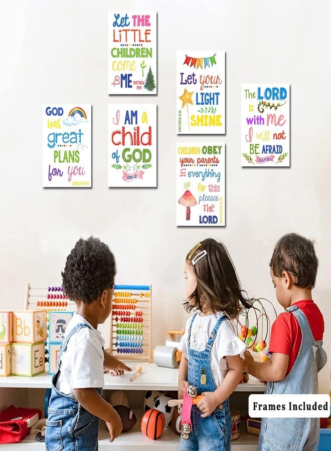 WALTSOM Sunday School Decorations for Classroom, Framed Bible Verse Wall Decor for Kids Room, Christian Religious Wall Art Canvas for Nursery Playroom Bedroom (Set of 6, 8X10in, Framed) - Image 3