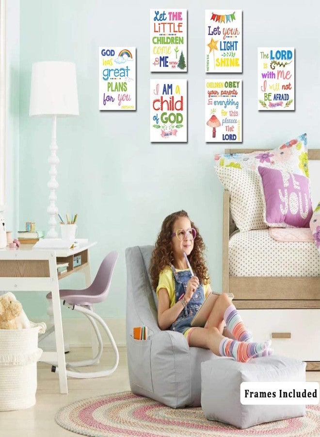 WALTSOM Sunday School Decorations for Classroom, Framed Bible Verse Wall Decor for Kids Room, Christian Religious Wall Art Canvas for Nursery Playroom Bedroom (Set of 6, 8X10in, Framed) - Image 4