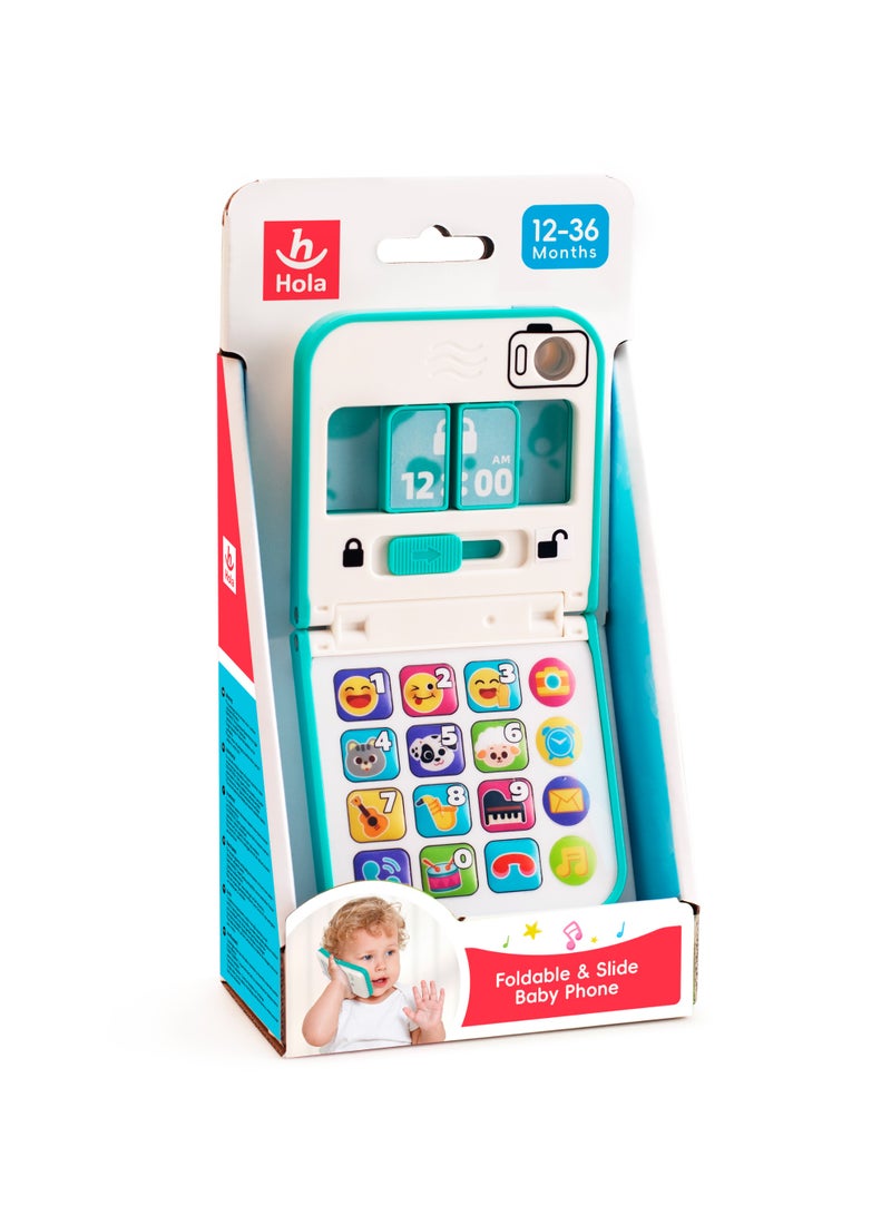 Hola Foldable & Slide Baby Phone - Interactive Smartphone Toy with 40+ Songs, Sounds, and Activities, Pretend Play, Educational Features, Safe Mirror, and Durable Design for Toddlers 6M+ - Image 3