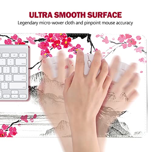AIMSA Extended Gaming Mouse Pad, XL Large Keyboard Mouse Mat Desk Pad with Stitched Edges, Durable Non-Slip Base Landscape Mousepad for Home Office, Mountain Sakura Ink Painting - Image 5