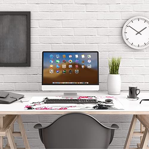AIMSA Extended Gaming Mouse Pad, XL Large Keyboard Mouse Mat Desk Pad with Stitched Edges, Durable Non-Slip Base Landscape Mousepad for Home Office, Mountain Sakura Ink Painting - Image 4
