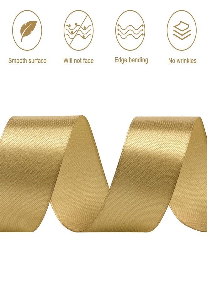 CLUEWR 1-1/2 Inches 50 Yards Champaign Gold Satin Ribbon, Solid Fabric Ribbon Roll for Wedding, Gift Wrapping, Handmade Crafts, Flower Bouquets - Image 5