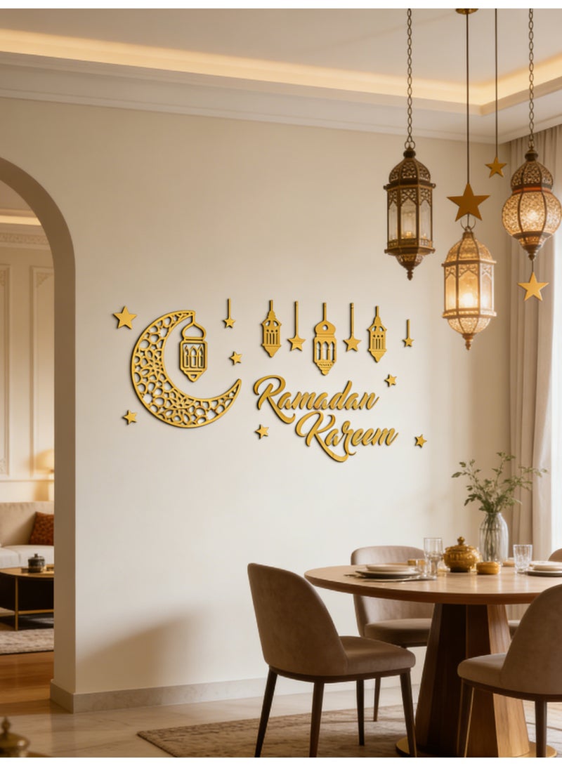 YQbest 3D Stereo Ramadan Kareem Crescent Acrylic Mirror Sticker, Gold 42x87cm - Festive Decoration for Home Wall/Door/Window, Holiday Ornament - Image 3