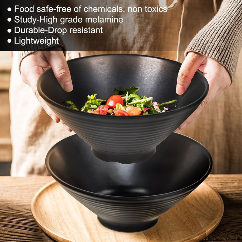 Greentainer Set of 4 Ramen Bowl Set Melamine Large Japanese Style Noodle Soup Bowls Set with Spoons and Chopsticks for Ramen Pho Noodles Asian Dishes BlackLarge Bowl for Adults Dishwasher Safe Black 87in - Image 3