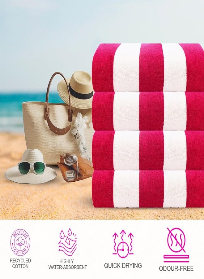 CASA COPENHAGEN Cabana Towel Designed in Denmark Rough and Tough, Quick Dry, Beach, Pool, Bath & Shower 30x60 inches 4 Pieces Cotton Beach Bath Towels Set - Pink - Image 2