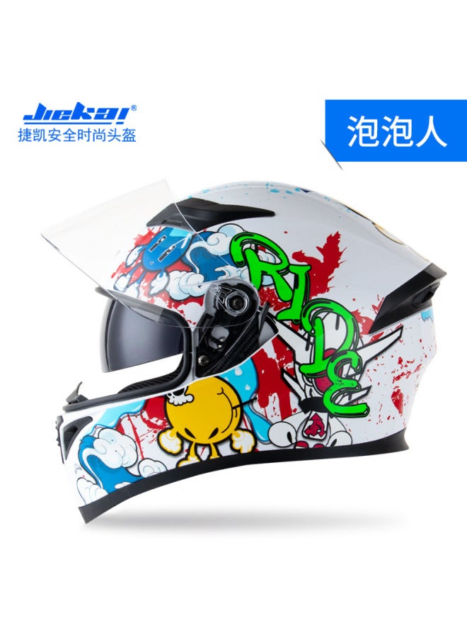 Jiekai Electric Motorcycle Full Face Helmet With Horns - Uni, All-season, Aggressive Racing Style Safety Helmet