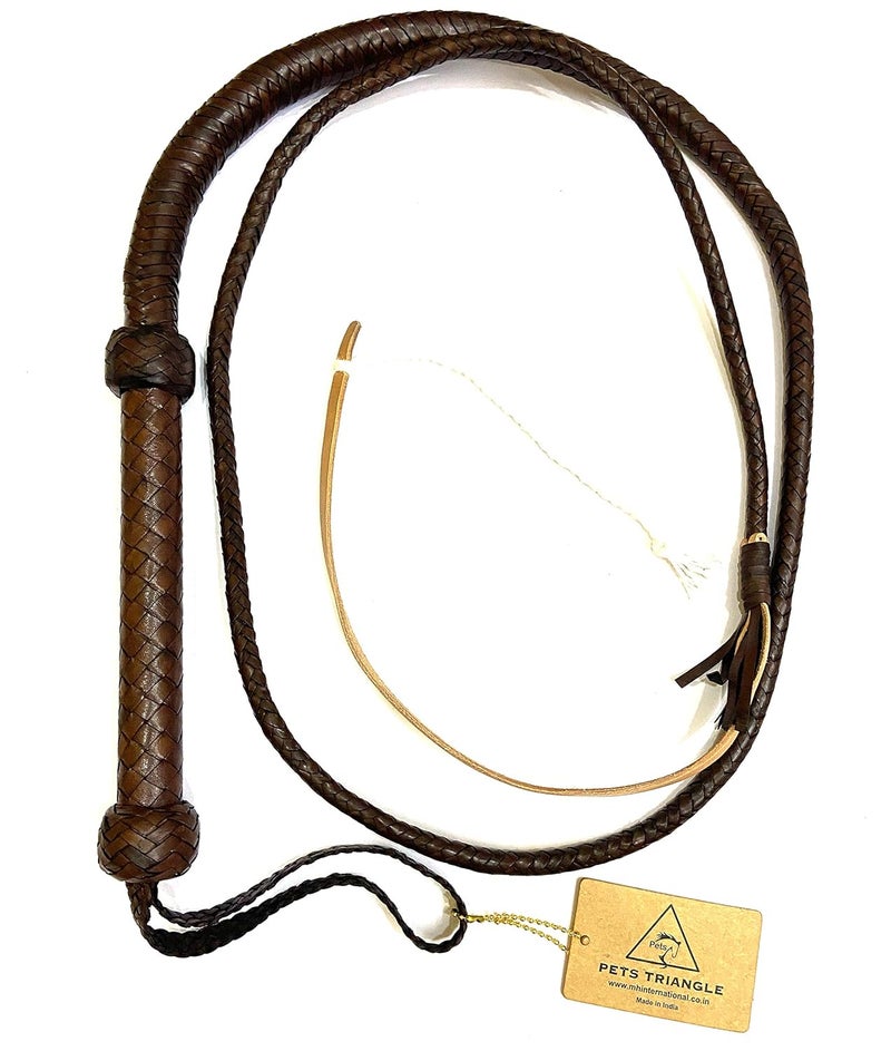 PETS TRIANGLE Kid 6Ft Leather Saddle Whip Hunter For Horse (Brown) - Image 2