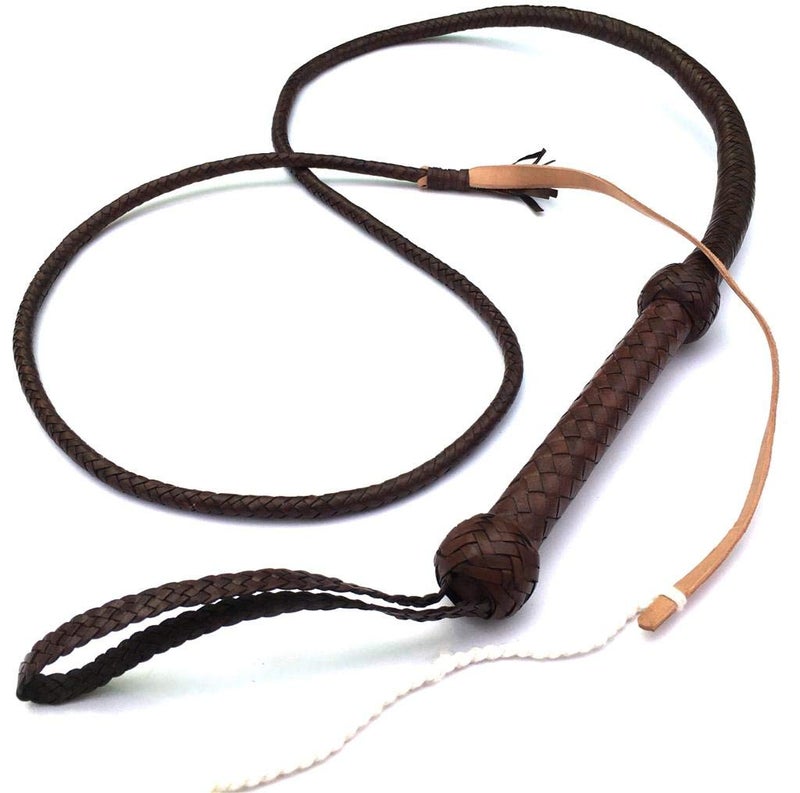 PETS TRIANGLE Kid 6Ft Leather Saddle Whip Hunter For Horse (Brown) - Image 1