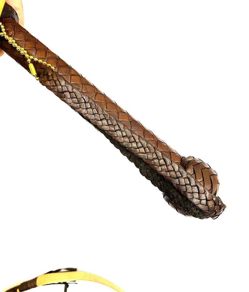 PETS TRIANGLE Kid 6Ft Leather Saddle Whip Hunter For Horse (Brown) - Image 3