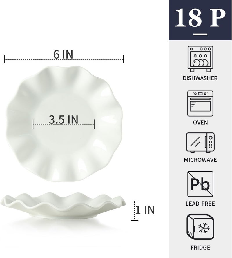 BABALIU 6 Inch Porcelain Appetizer Plates Set of 18 Small Dinner Plates Dessert Salad Plates White Wave Rim Serving Dishes for Cake Snack Ice Cream Waffles Microwave Oven and Dishwasher Safe - Image 2